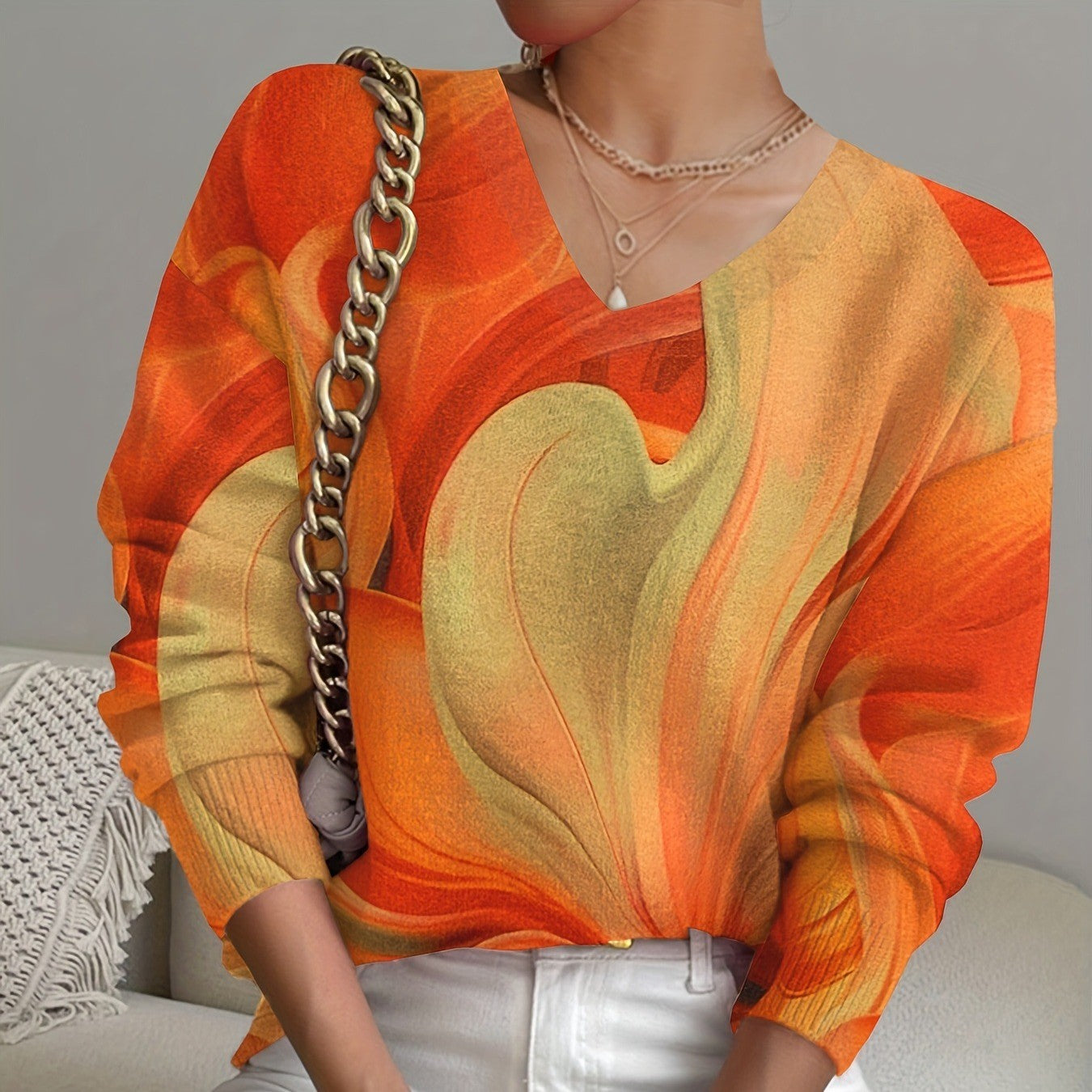 Printed Long Sleeve Sweaters